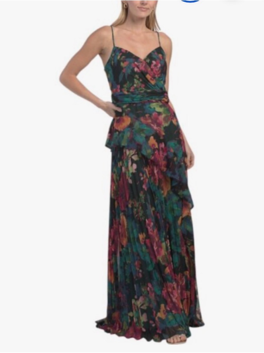 NWOT Xscape Bold Floral Pleated Long Dress Gown Women Size 14